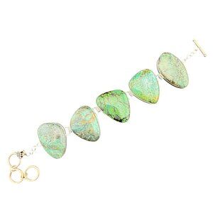 Chunky Green Turquoise Gemstone Bracelet With Toggle Clasp & Adjustable Chain Li
